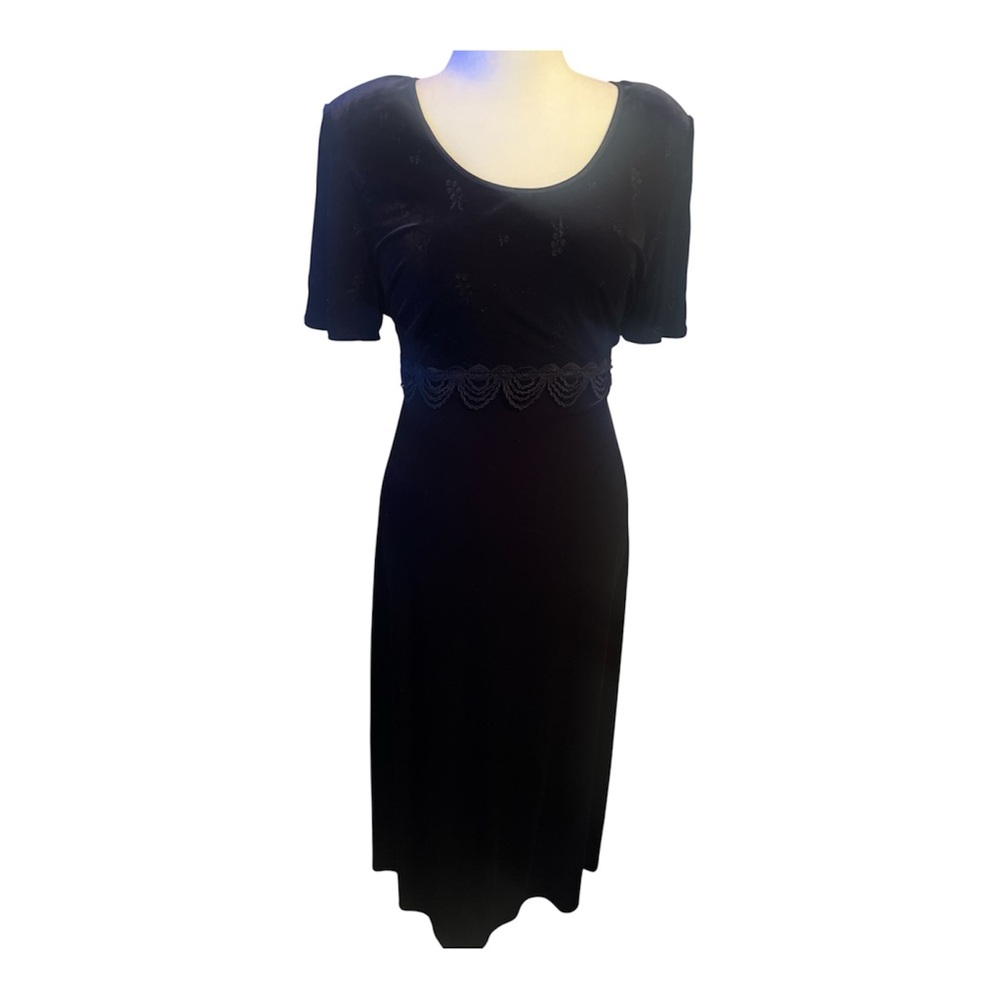 Velvet Empire Waist Vintage Maxi Dress 14 Tie Back Short Sleeve